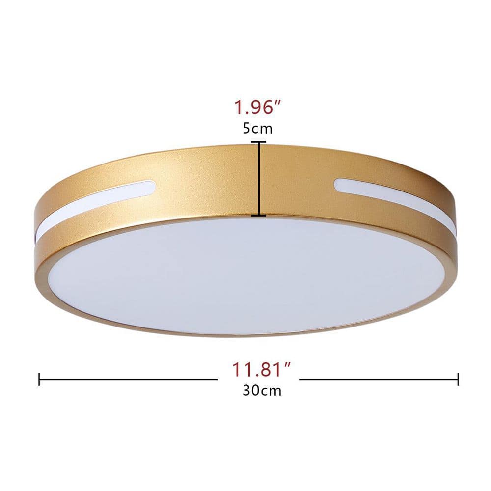 11.8 in. 1-Light LED Flush Mount Ceiling Light 24-Watt Close to Ceiling Light with PS Shade, Copper Gold - Hercitys