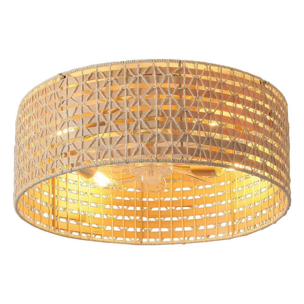 19.29 in. 4-Lights Indoor Brown Handwoven Rattan Caged Ceiling Fan with Remote Included No Bulbs - Hercitys