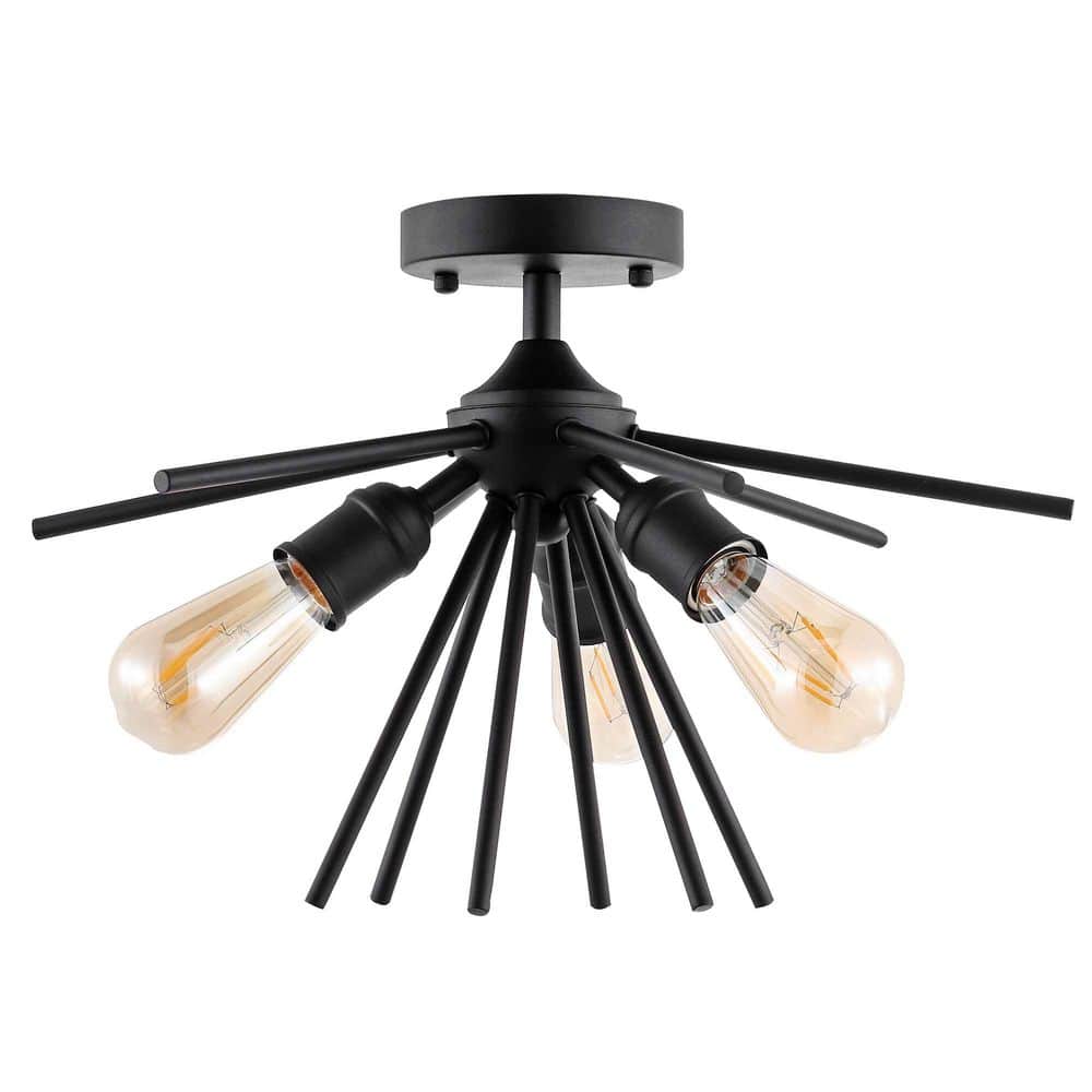 10.6 in. 3-Light Painted Semi- Flush Mount with No Bulbs Included Matte black - Hercitys
