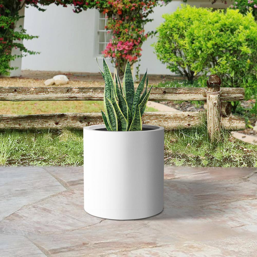 13 in. D Solid White Concrete Outdoor Planter, Flower Pot, Modern Round Plant Pot for Garden with Drainage Hole - Hercitys