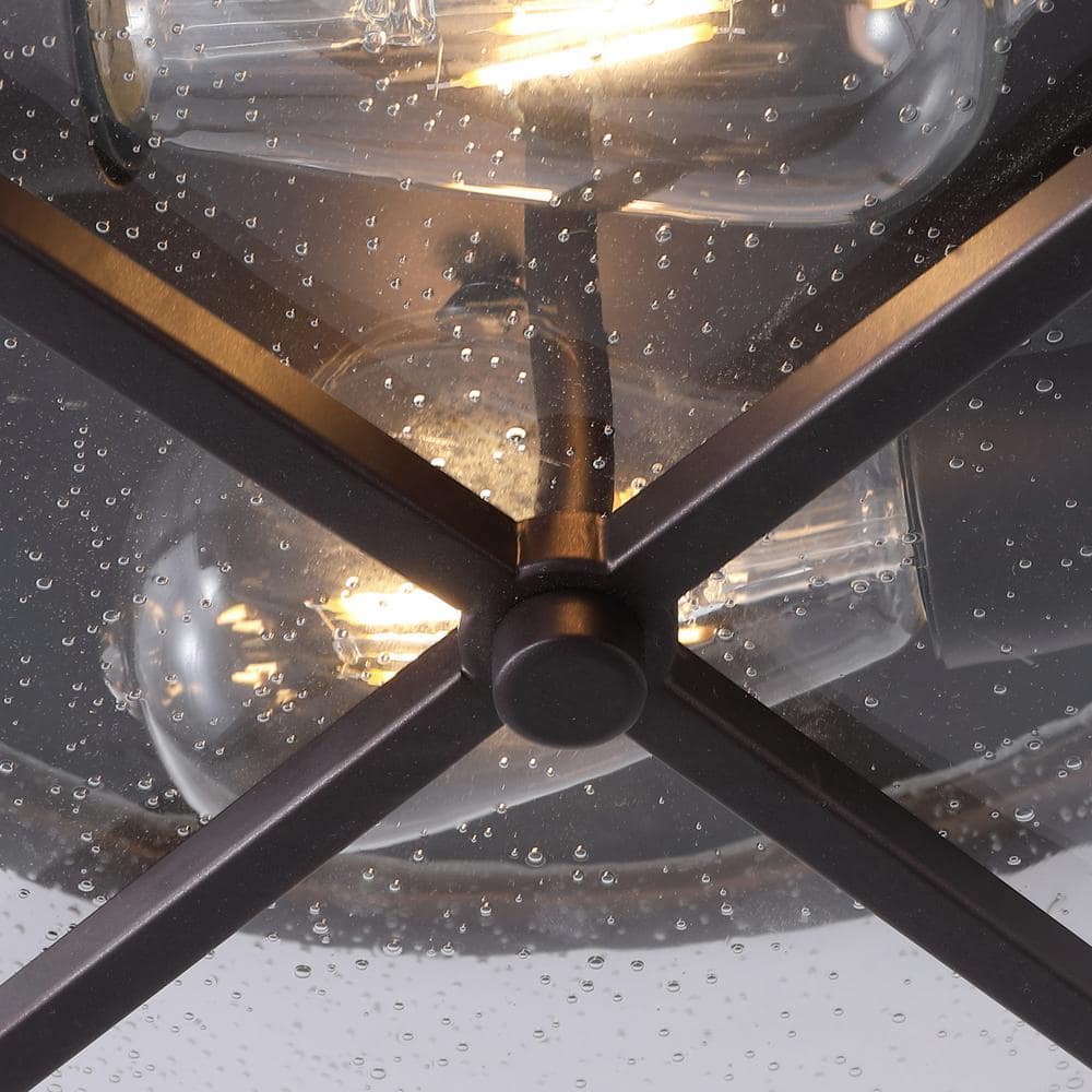 11.8 in. 2-Light Farmhouse Flush Mount Ceiling Light Fixture with Seeded Glass Shade - Hercitys