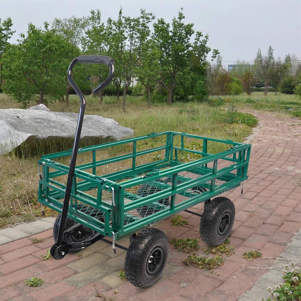 16 cu. ft. Green Metal Wagon Garden Cart - Hercitys