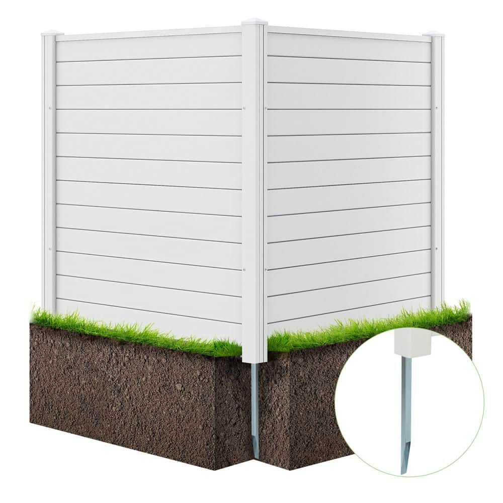 48 in. Garden Fence Plastic Air Conditioner Fences Outdoor Privacy Screens Trash Can with Metal Ground Stakes White - Hercitys