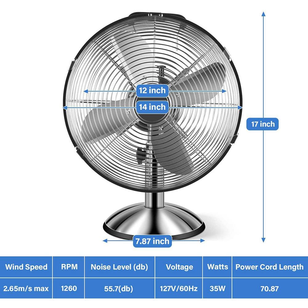 12 in. 3-Speed Metal High Velocity Heavy Duty Desk Fan in White - Hercitys