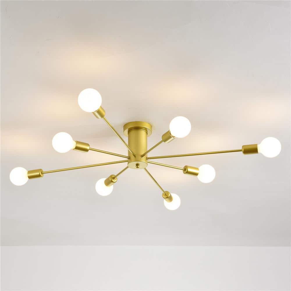 34.2 in. 8-Light Gold Sputnik Ceiling Flush Mount for Dining Living Room Chandelier Ceiling Light - Hercitys