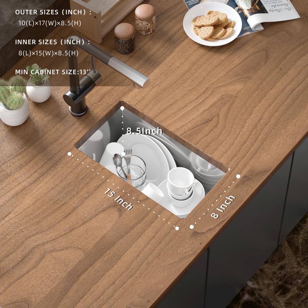 10 in. Undermount Single Bowl 16-Gauge Handmade Stainless Steel Kitchen Sink with Strainer Basket - Hercitys