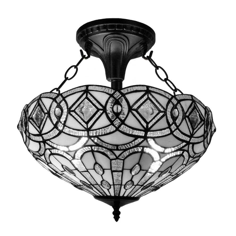 2-Light Tiffany Style Floral White Hanging Pendant Lamp - Hercitys