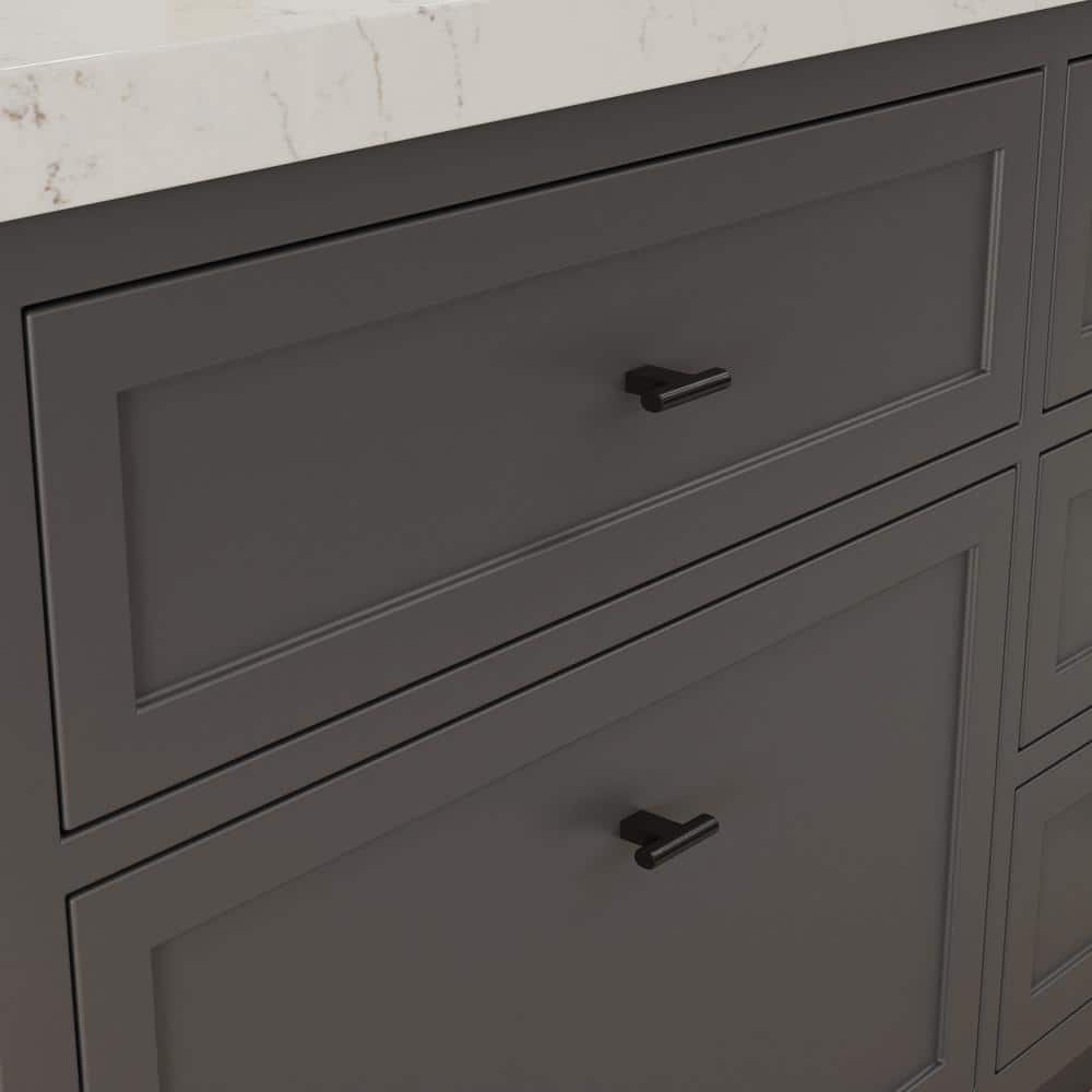 10-Pack Vail 2 in. (51 mm) Modern Matte Black T-Shaped Cabinet Knob - Hercitys