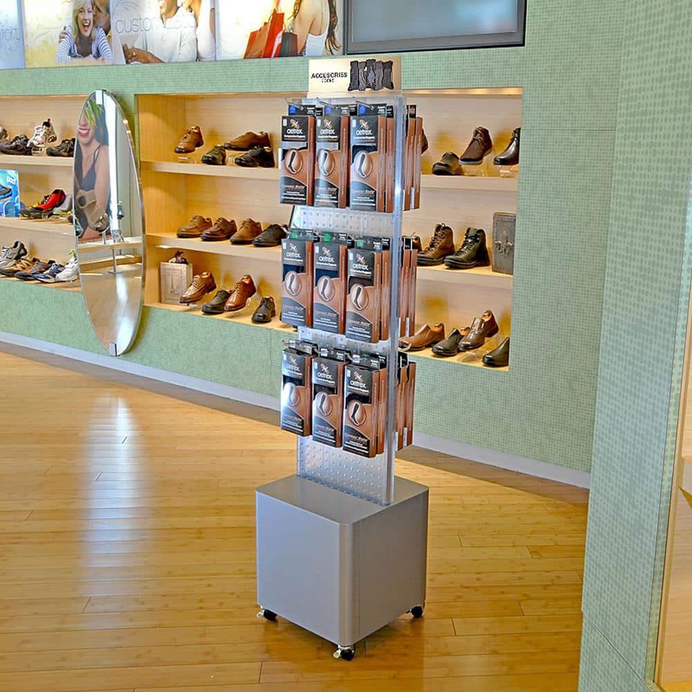 49 in. H x 13.5 in. W 2-Sided Pegboard Floor Display on Silver Studio Base - Hercitys