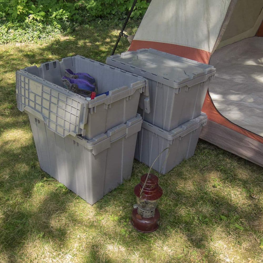 12 Gal. Attached Lid Container in Blue (6-Pack) - Hercitys