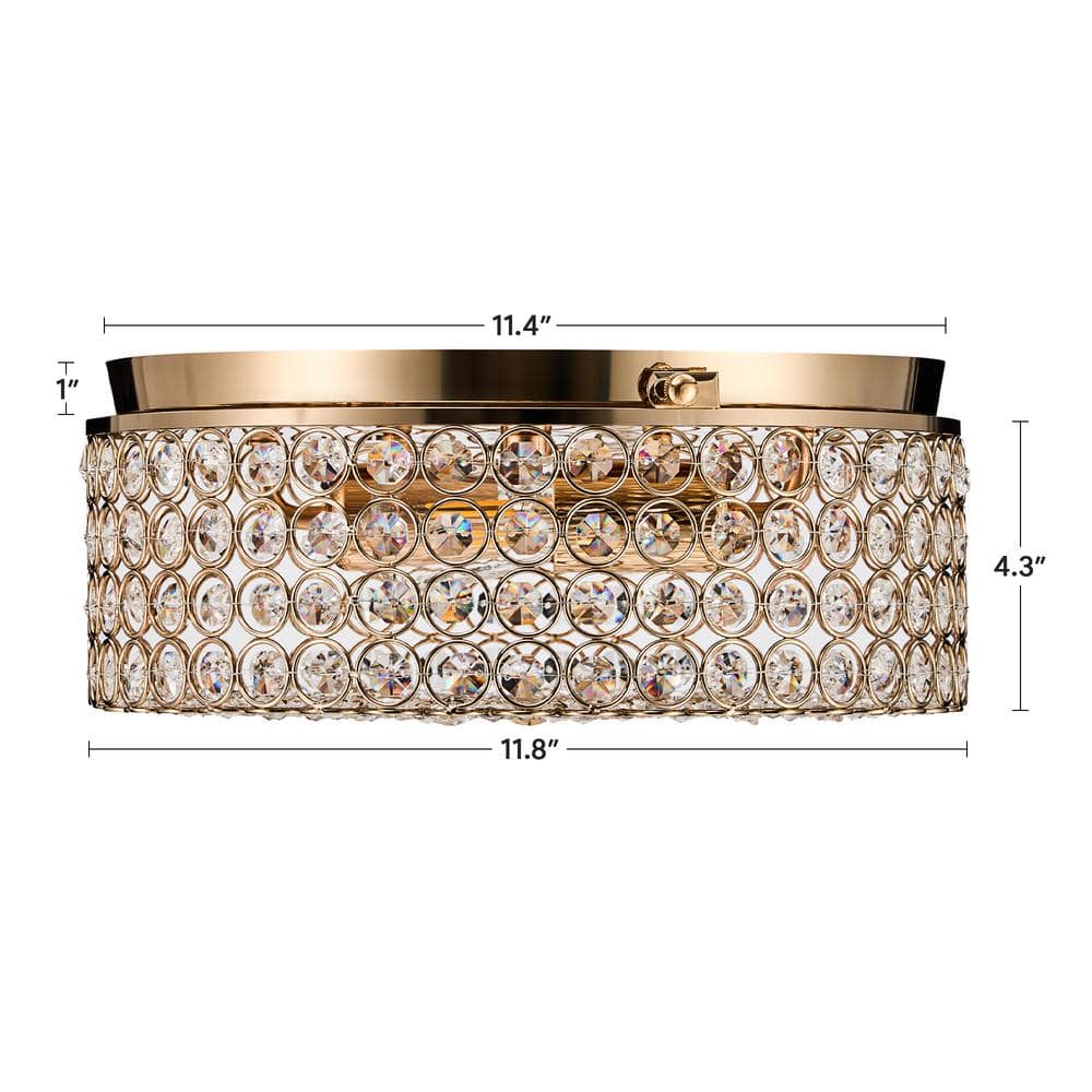 12 in. 2-Light Gold Crystal Flush Mount - Hercitys