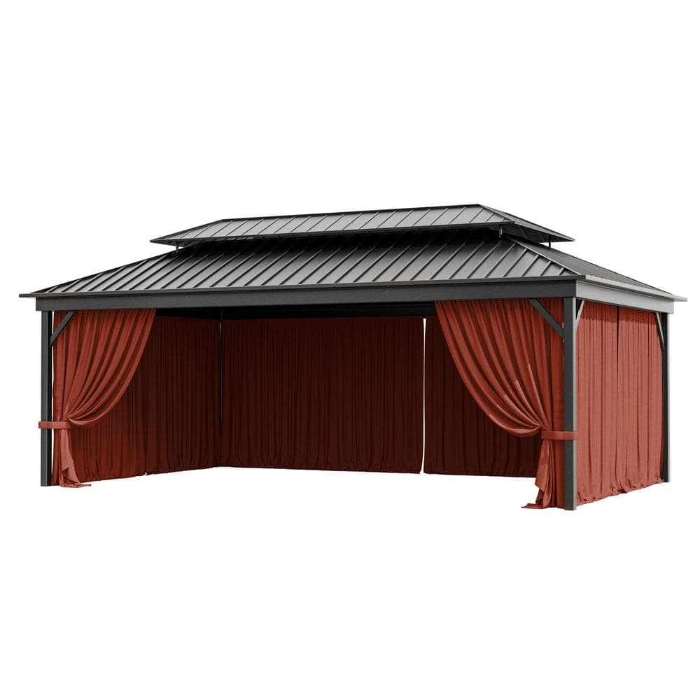 12 ft. x 20 ft. Universal Outdoor Privacy Curtains, Gazebo Replacement with Zipper Terra Red (4-Side Curtain Only) - Hercitys