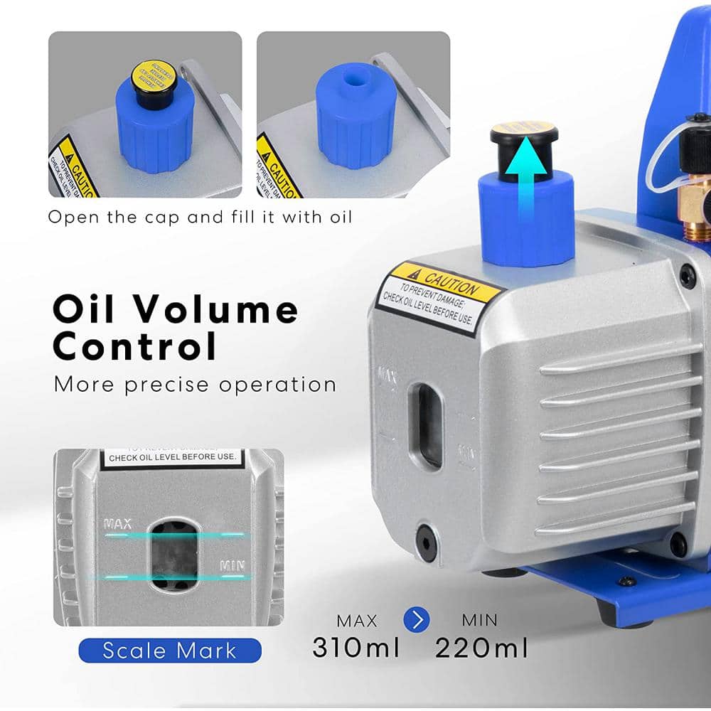 110-Volt 1/3 HP 4.5 CFM Single Stage Rotary Vane Air Vacuum Pump with Oil Bottle - Hercitys
