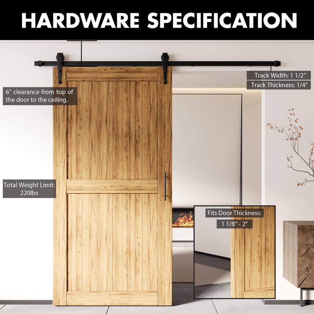 18 ft./216 in. Black Rustic Non-Bypass Sliding Barn Door Hardware Kit Arrow Design Roller for Single Door - Hercitys