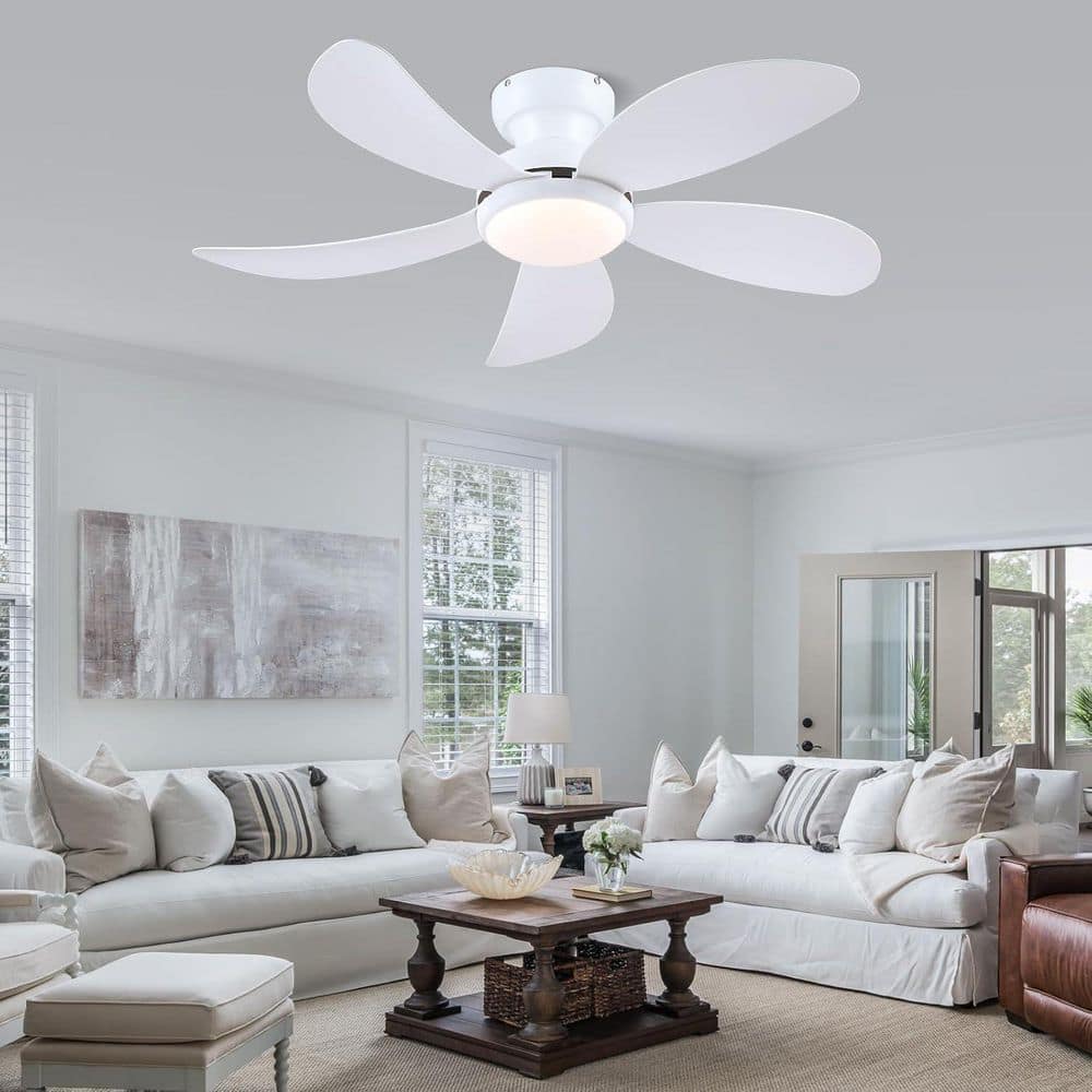 42 in. Indoor/Outdoor Modern White Ceiling Fan with Dimmable 3 Color LED Light and Remote/APP Control - Hercitys