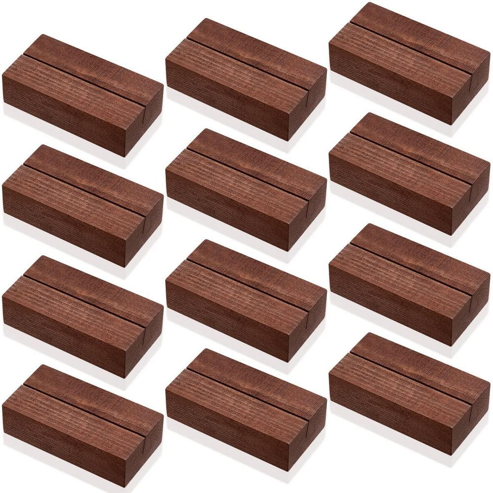 3 in. x 0.8 in. Walnut Pedestal Wood Place Card Holder Set of 12 Pcs Number Stands for Wedding Party Events Decoration - Hercitys