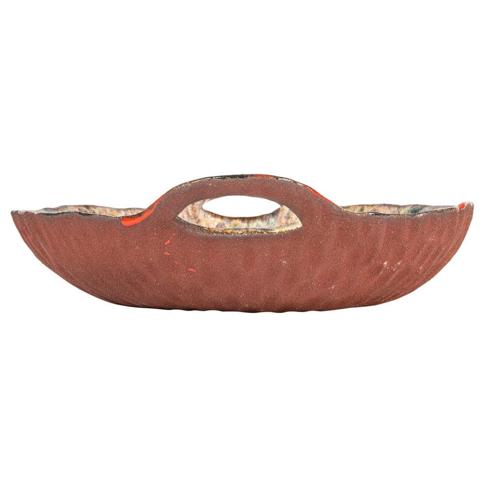 10.8 in. 28.75 fl. oz. Multicolor Round Stoneware Serving Bowl with Handles - Hercitys