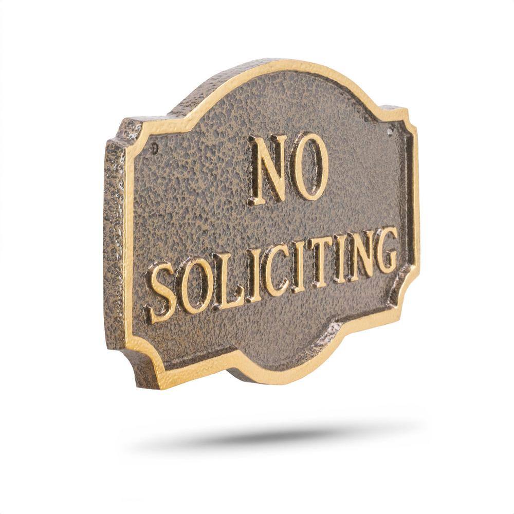 10 in. x 15 in. Standard Montague No Soliciting Statement Plaque Sign – Hammered Bronze/Gold - Hercitys