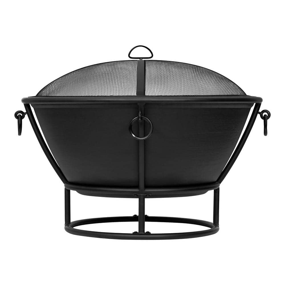 30.00 in. W Black Cast Iron Wood Outdoor Fire Pit with Grate, Cover, and Poker Included - Hercitys