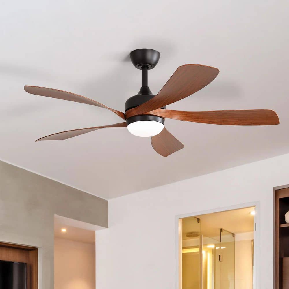 52 In. Indoor/Outdoor Black Smart Downrod Ceiling Fan with Integrated LED and 6 Speed DC Remote APP Control - Hercitys