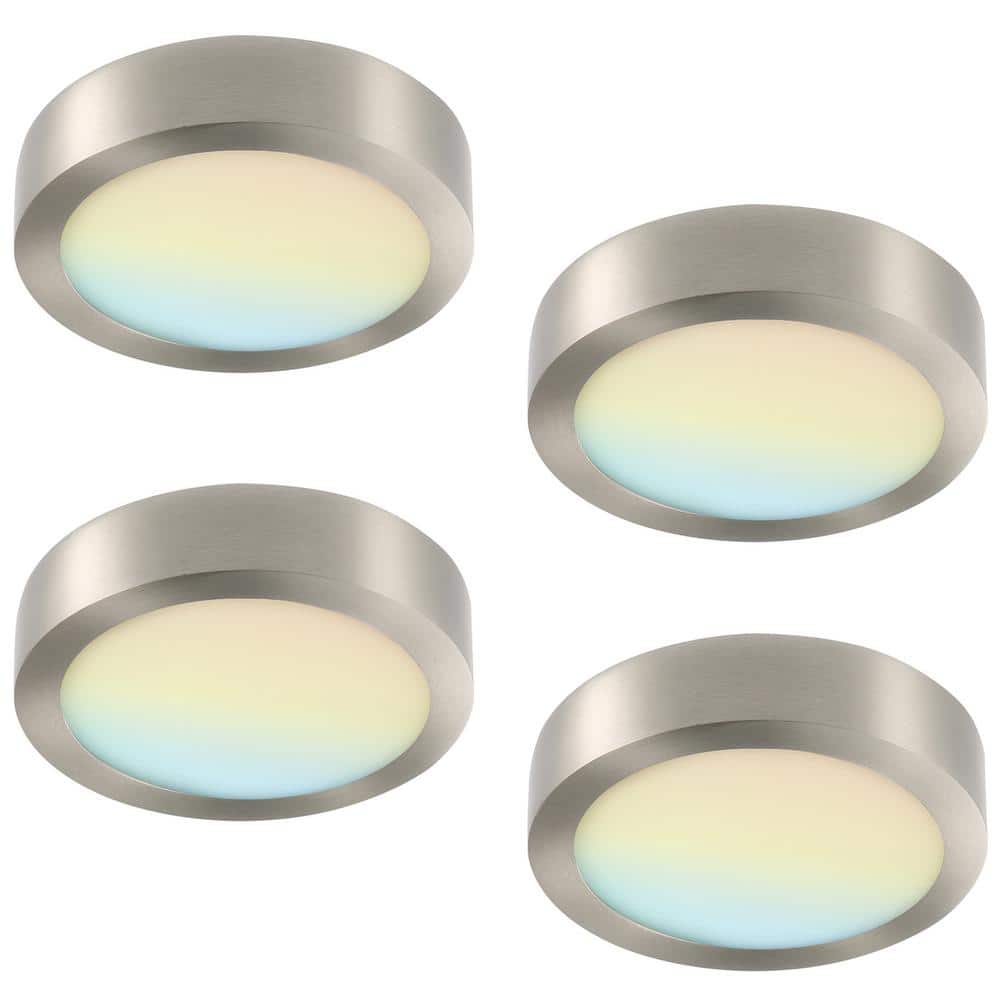 4-Pack 13 in. Round Color Brushed Nickel Selectable Integrated LED Flush Mount Downlight - Hercitys