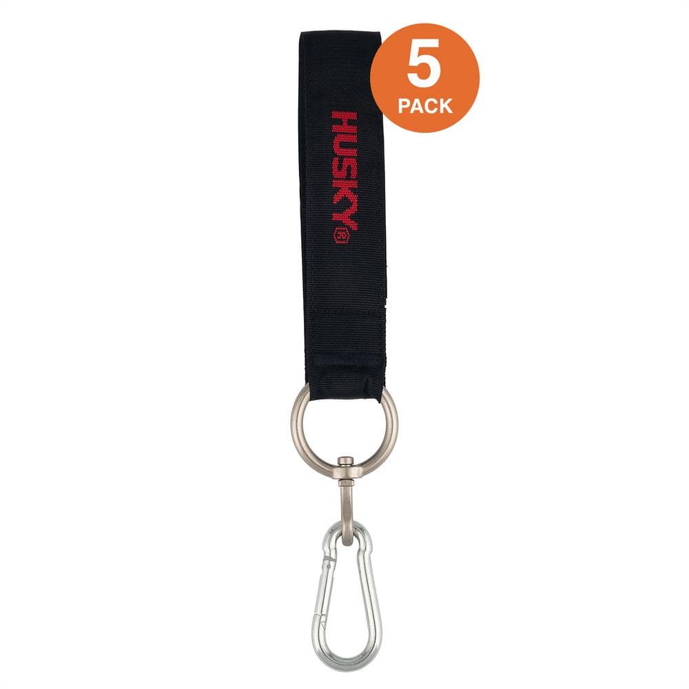 36 in. Heavy-Duty Hanging Carabiner Strap Zinc-Plated Steel with Quick-Release Hook and Loop Fastening in Black (5-Pack) - Hercitys