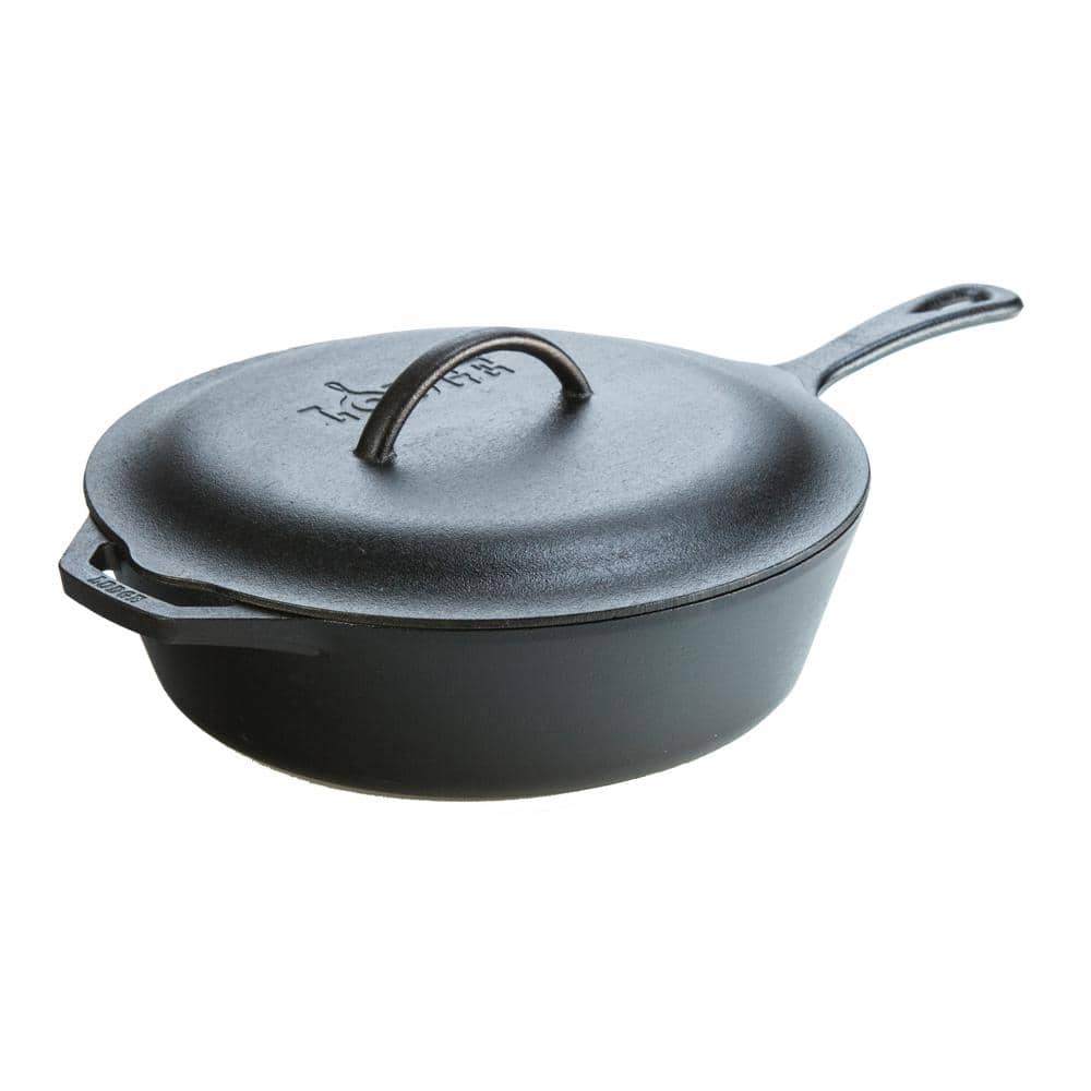 12 in. Cast Iron Deep Skillet in Black with Lid - Hercitys