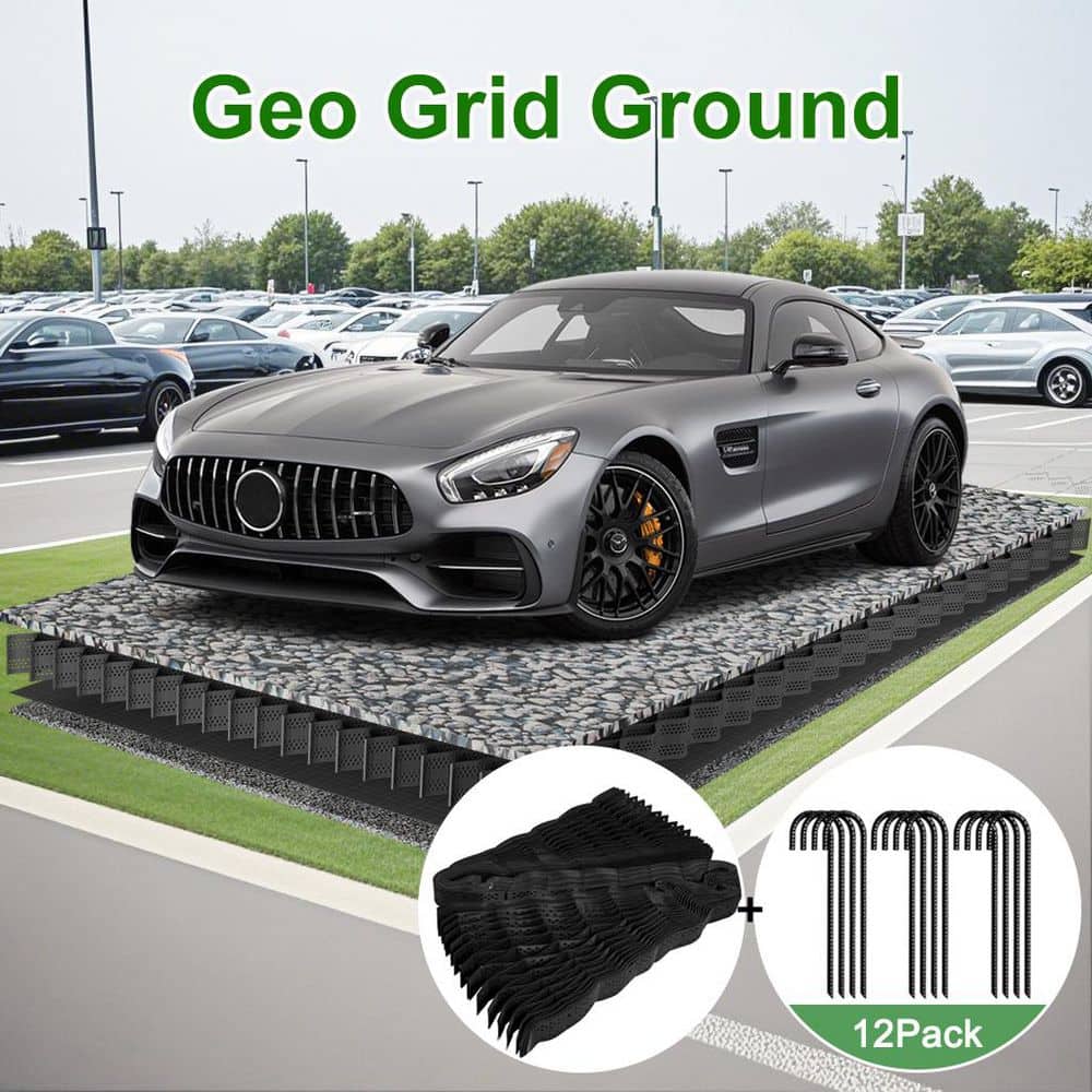 10 ft. x 16.5 ft. x 2 in. Plastic Ground Geo Grid Driveway Ground Pavers Geocell, with 12 J Steel Rebar - Hercitys