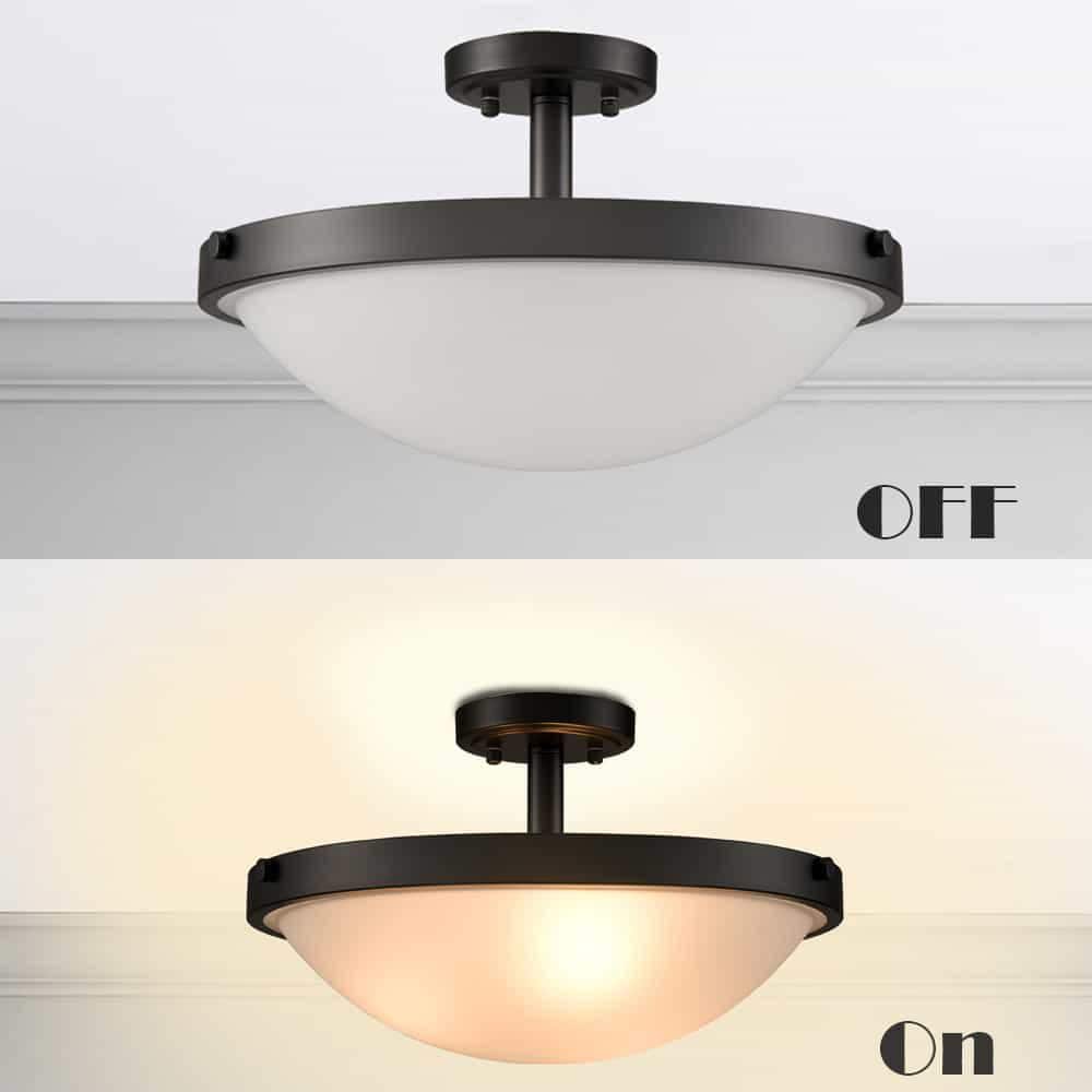 15.9 in. 3-Light Black Modern Semi-Flush Mount with Frosted Glass Shade and No Bulbs Included - Hercitys