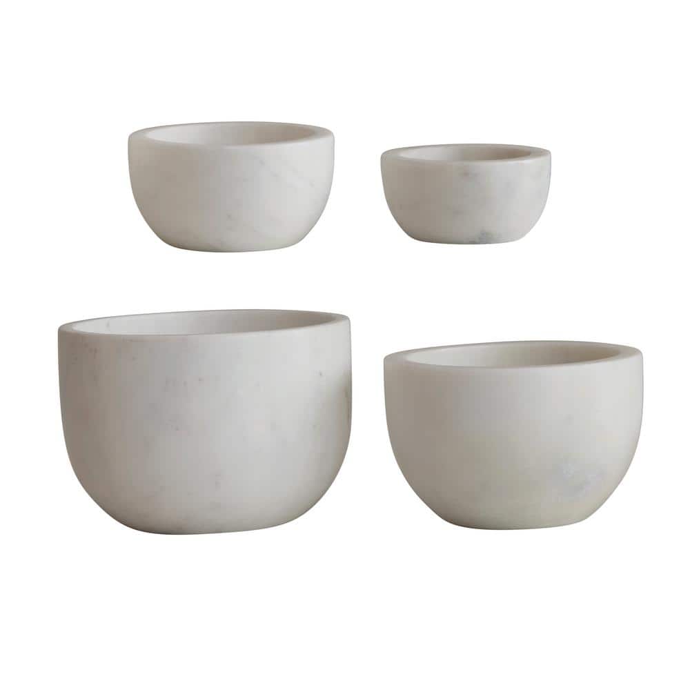 4 in. 8 fl. oz. White Marble Serving Bowls (Set of 4) - Hercitys