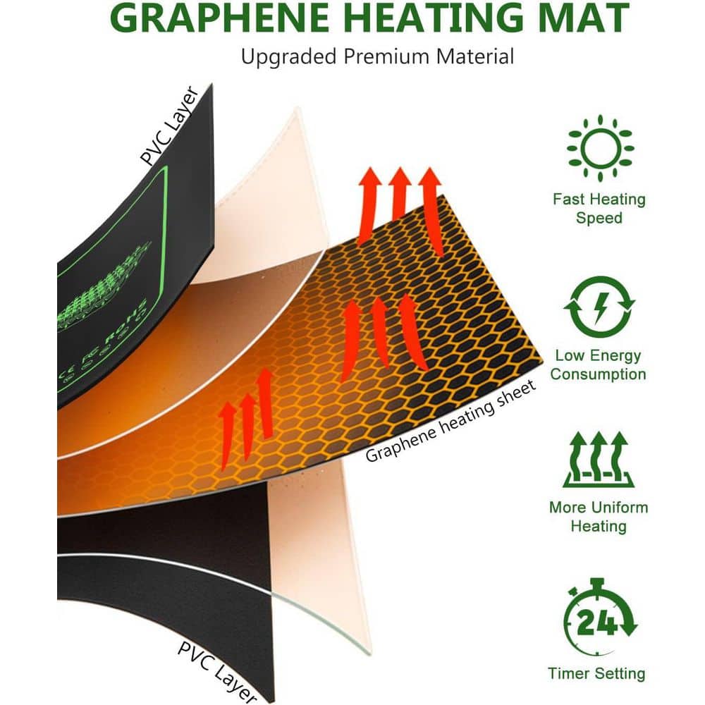 40 Cell Seed Starter Kit with Grow Light and Graphene Heating Mat, Reusable Tray with 4.7 in. Humidity Domes - Hercitys