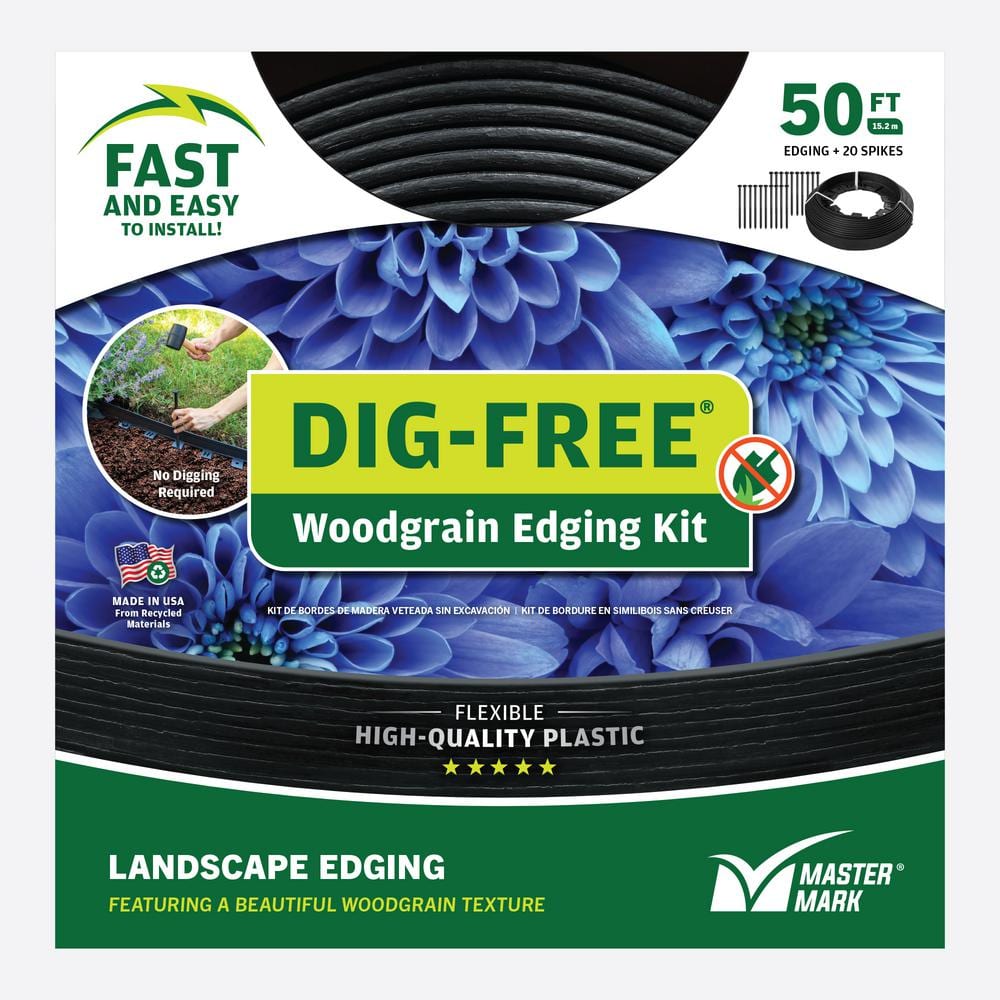 50 ft. x 1.5 in. No Dig Black Plastic Edging Landscape Kit Dig-Free - Hercitys