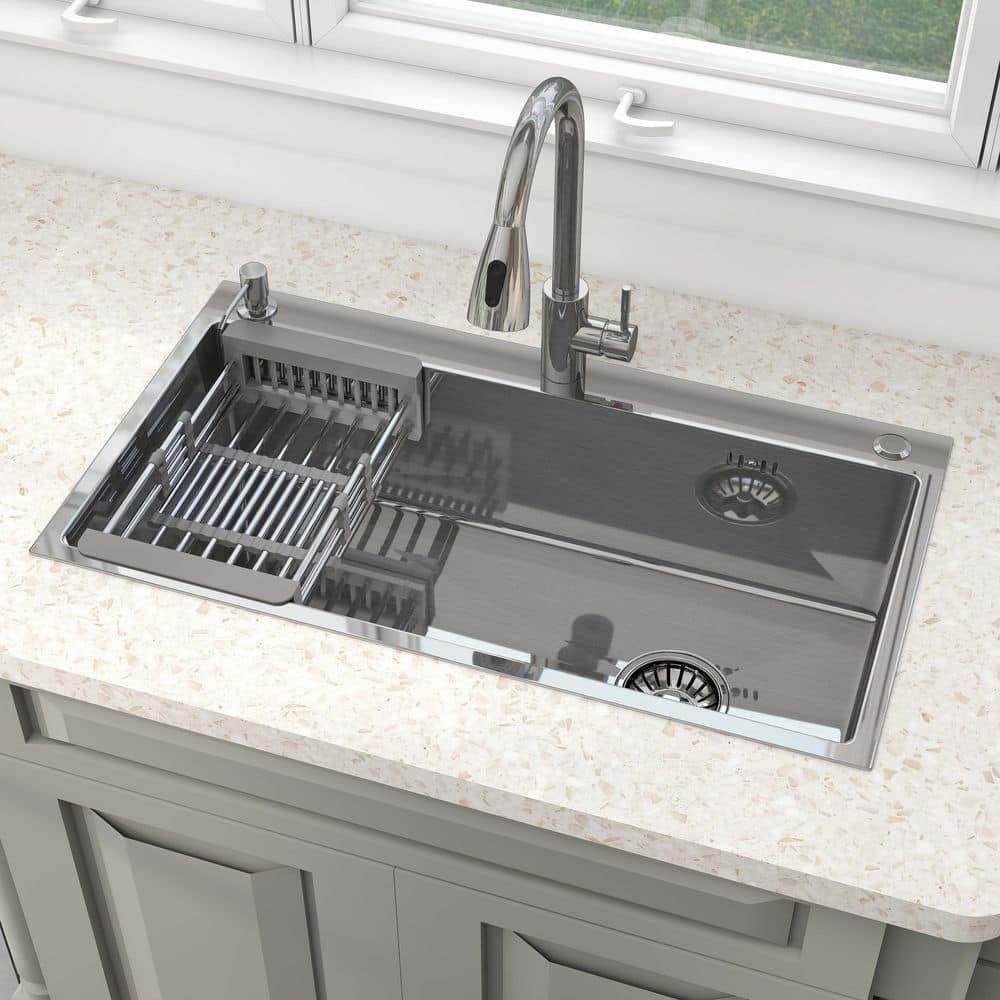 32 in. Drop-In/Undermount Single Bowl Sliver Stainless Steel Kitchen Sink with Faucet - Hercitys