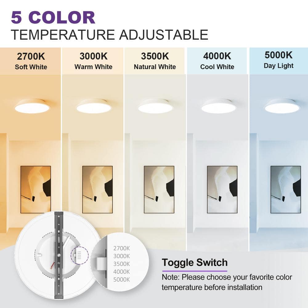 12 in. White New Ultra-Low Profile Integrated LED Flush Mount Ceiling Light 2700K-5000K 5CCT Selectable (8-Pack) - Hercitys