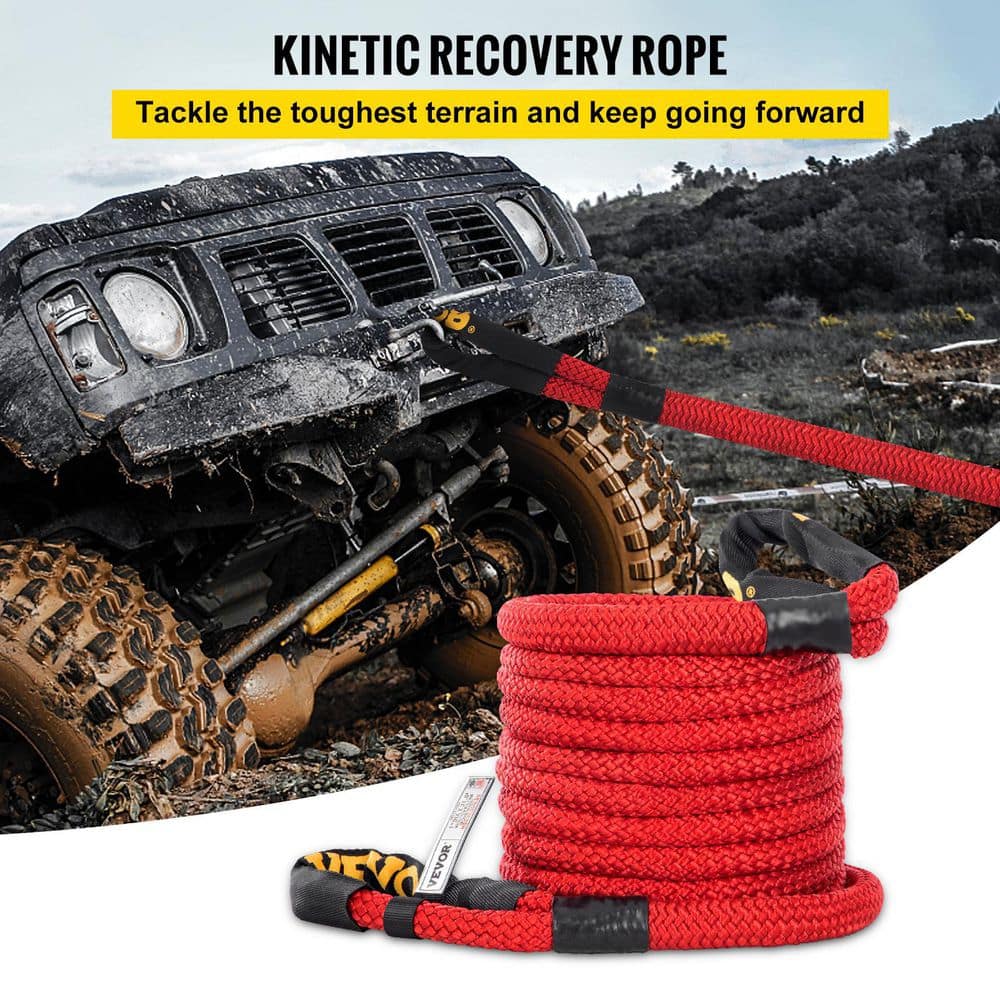 1 in. x 31.5 ft. Kinetic Recovery Energy Rope 33,500 lbs. Heavy Duty Tow Rope w/Carry Bag for Recovering Vehicles (Red) - Hercitys