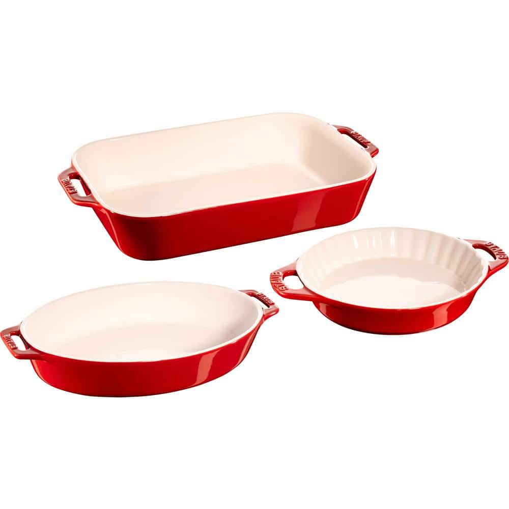 3-Piece Ceramic Casserole Dish Set in Cherry - Hercitys