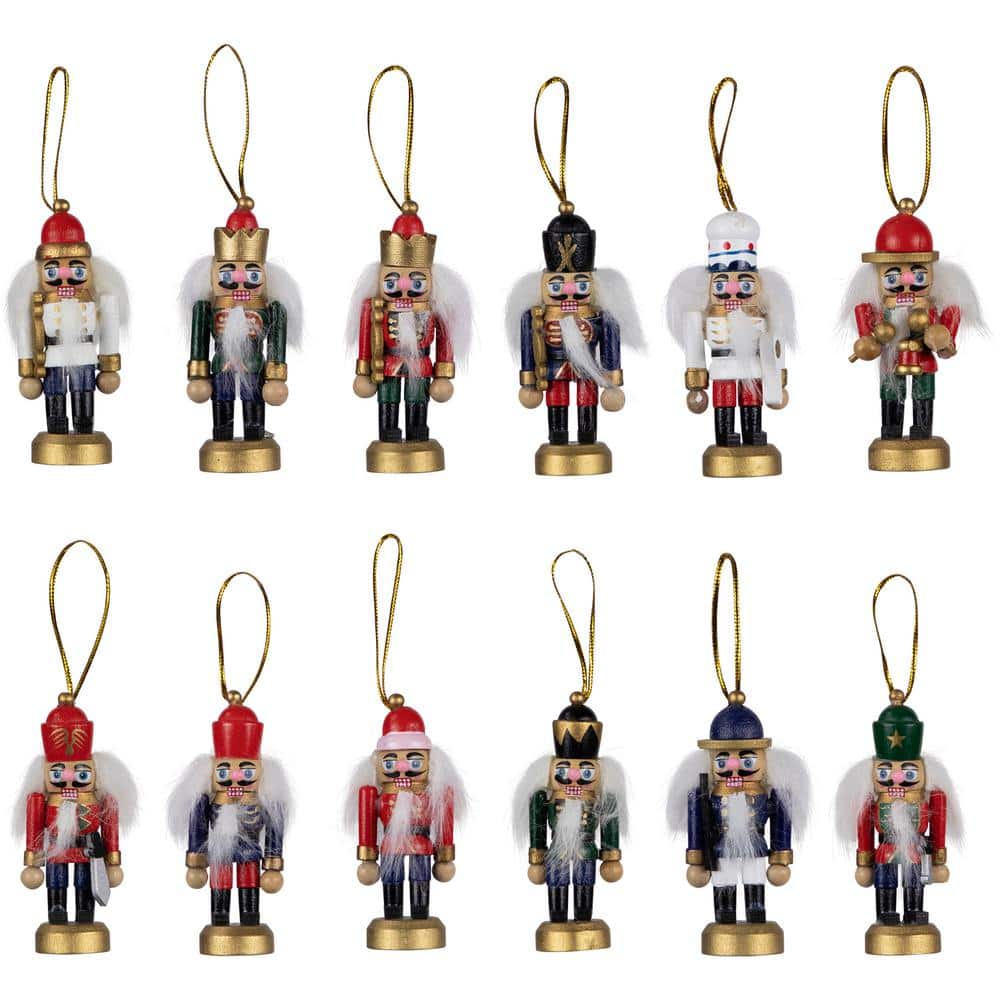 12-Piece Set of Red and Blue Mini Decorative Christmas Nutcracker Ornaments 3.25 in. - Hercitys