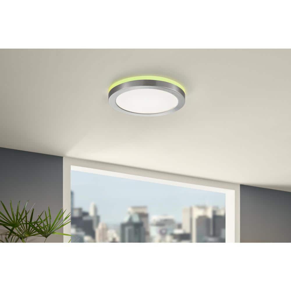 12 in. LED Flush Mount Smart CCT and RGB Selectable Brushed Nickel Finish with Night Light Powered by Hubspace - Hercitys