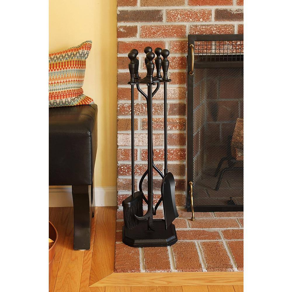 29.5 in. Tall 5-Piece Black Plymouth Fireplace Tool Set with Rectangular Base - Hercitys