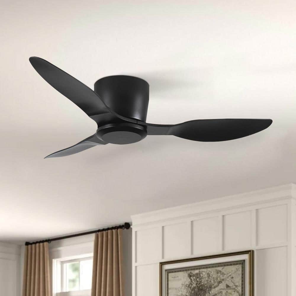 40 in. Matte Black Flush Mount Ceiling Fan without light, 3 Reversible Blades, with 6 Speeds Reversible DC Motor - Hercitys