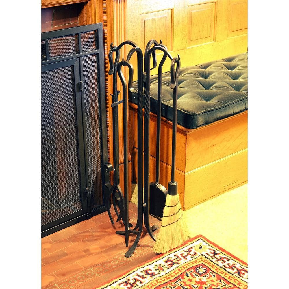 26.5 in. Tall 5-Piece Black Shepherd’s Hook III Mini Fireplace Tool Set - Hercitys