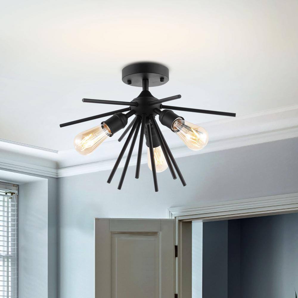 10.6 in. 3-Light Painted Semi- Flush Mount with No Bulbs Included Matte black - Hercitys