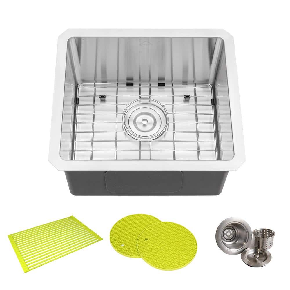 16 Gauge Stainless Steel 17 in. Undermount Bar Sink with Accessories - Hercitys