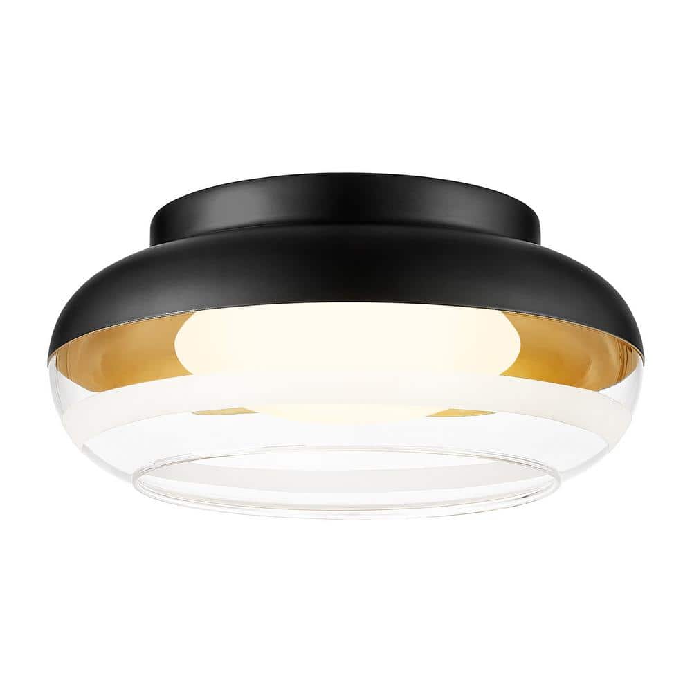 12 in. 12-Watt Modern Antique Gold Integrated LED Flush Mount with Milky White Glass - Hercitys