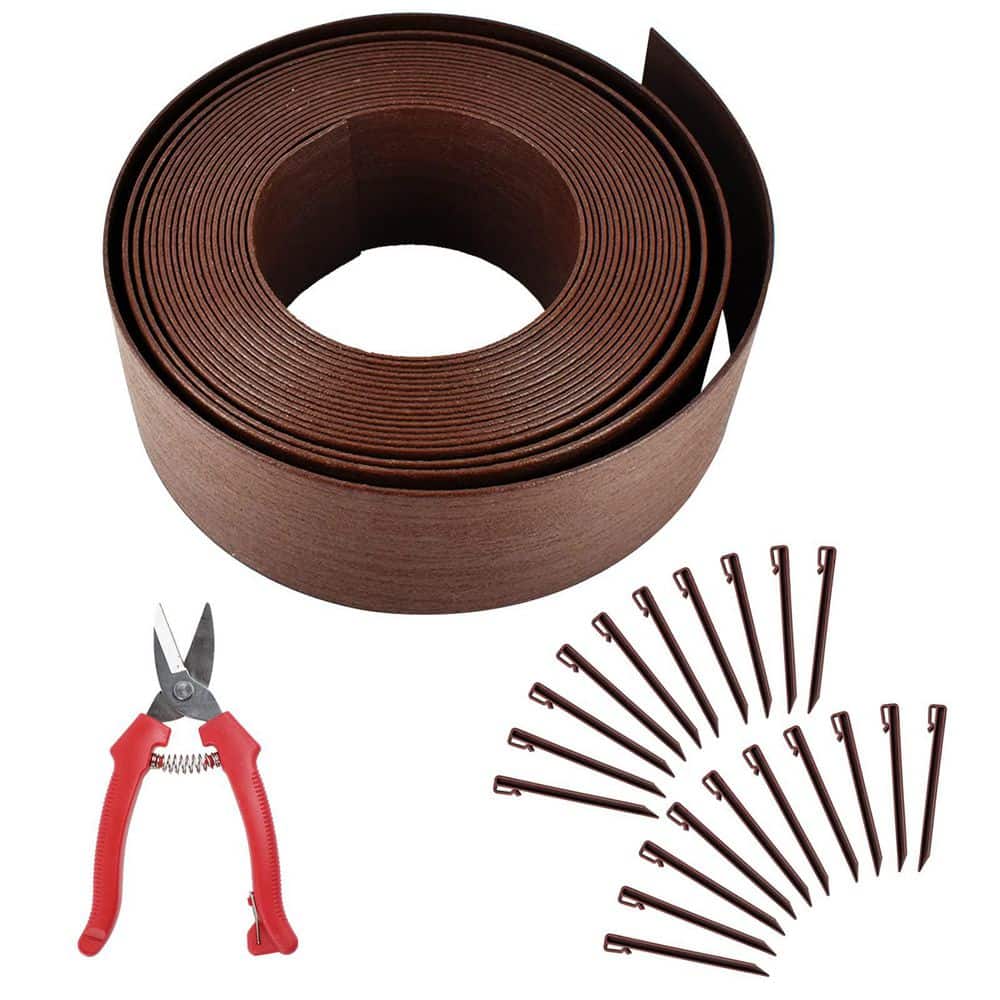 40 ft. W x 5 in. D x 1 in. H Polyethylene Landscape Edging Kit, Include 20 Durable Spikes, Brown - Hercitys