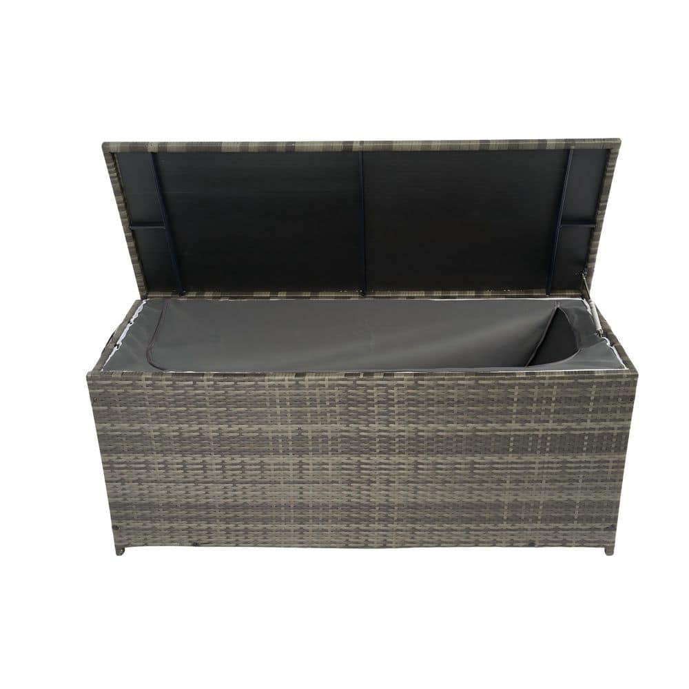 113 Gal. Wicker Deck Box with Lid, Waterproof Outdoor Storage Organizer Shed Bin for Patio Cushions Pillows Toys - Hercitys