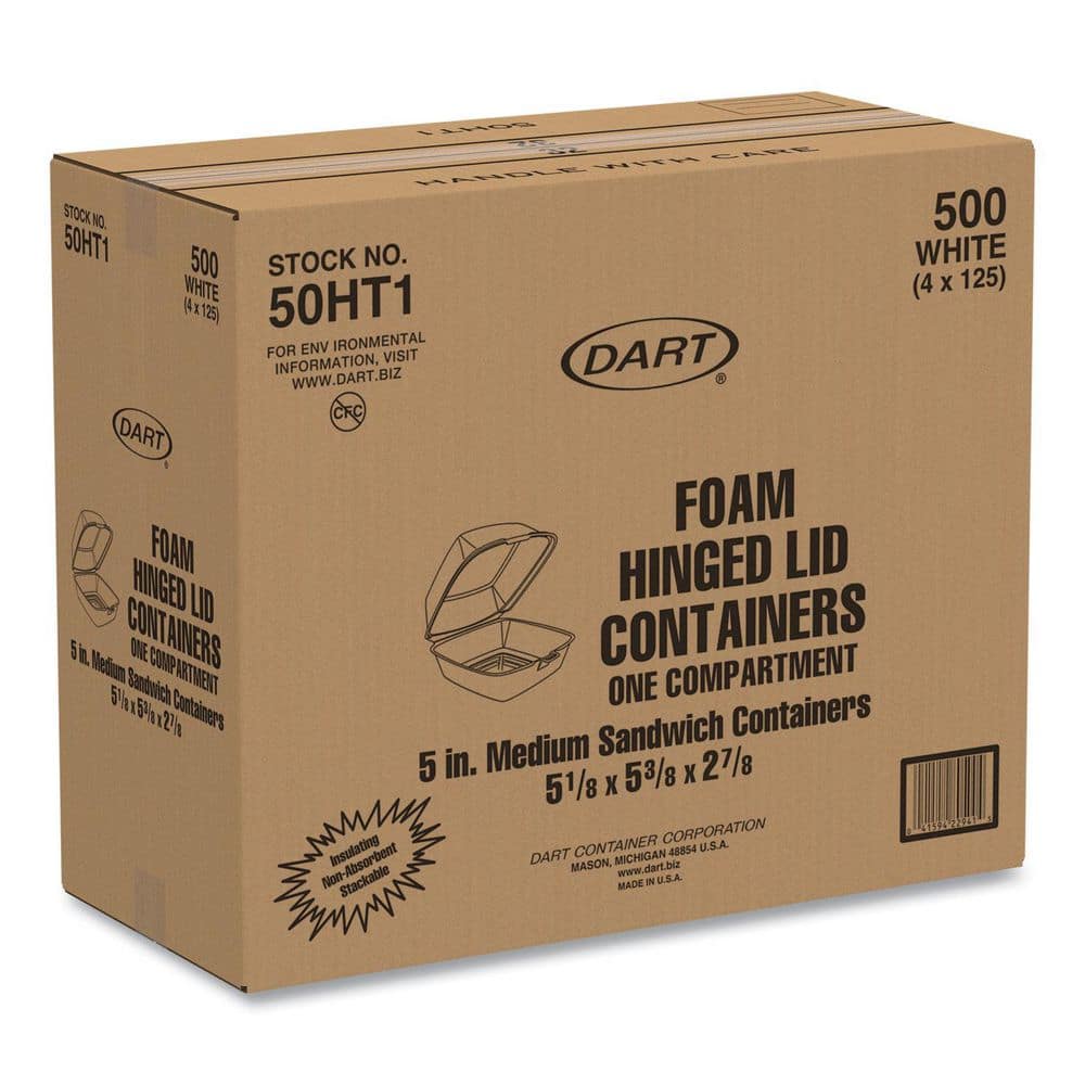 5.38 in. x 5.5 in. x 2.88 in. White Foam Hinged Lid Containers (500-Carton) - Hercitys