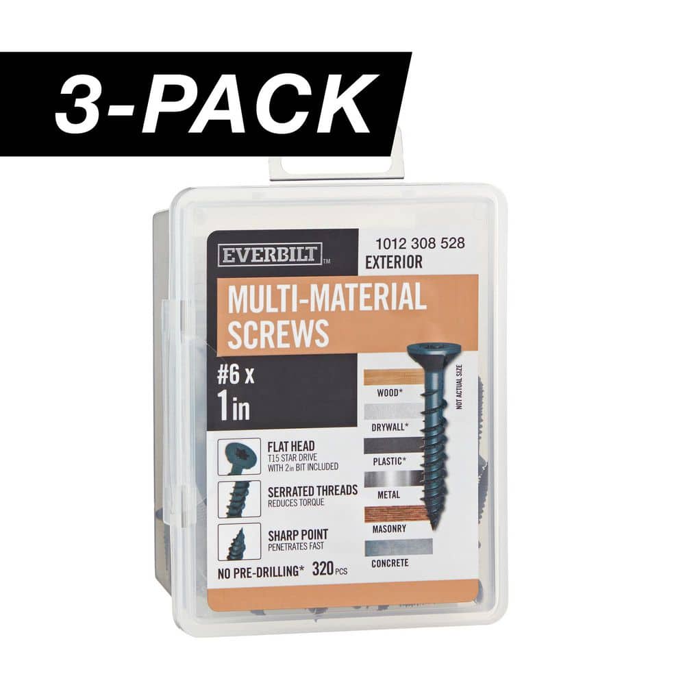 3-Pack #6 x 1 in. Black 6-Lobe Star Drive Exterior Flat Head Multi-Material Screw (3 lb / 960-Piece) - Hercitys
