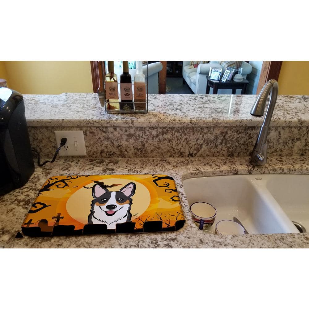 14 in. x 21 in. Multi-Color Halloween Tricolor Corgi Dish Drying Mat - Hercitys