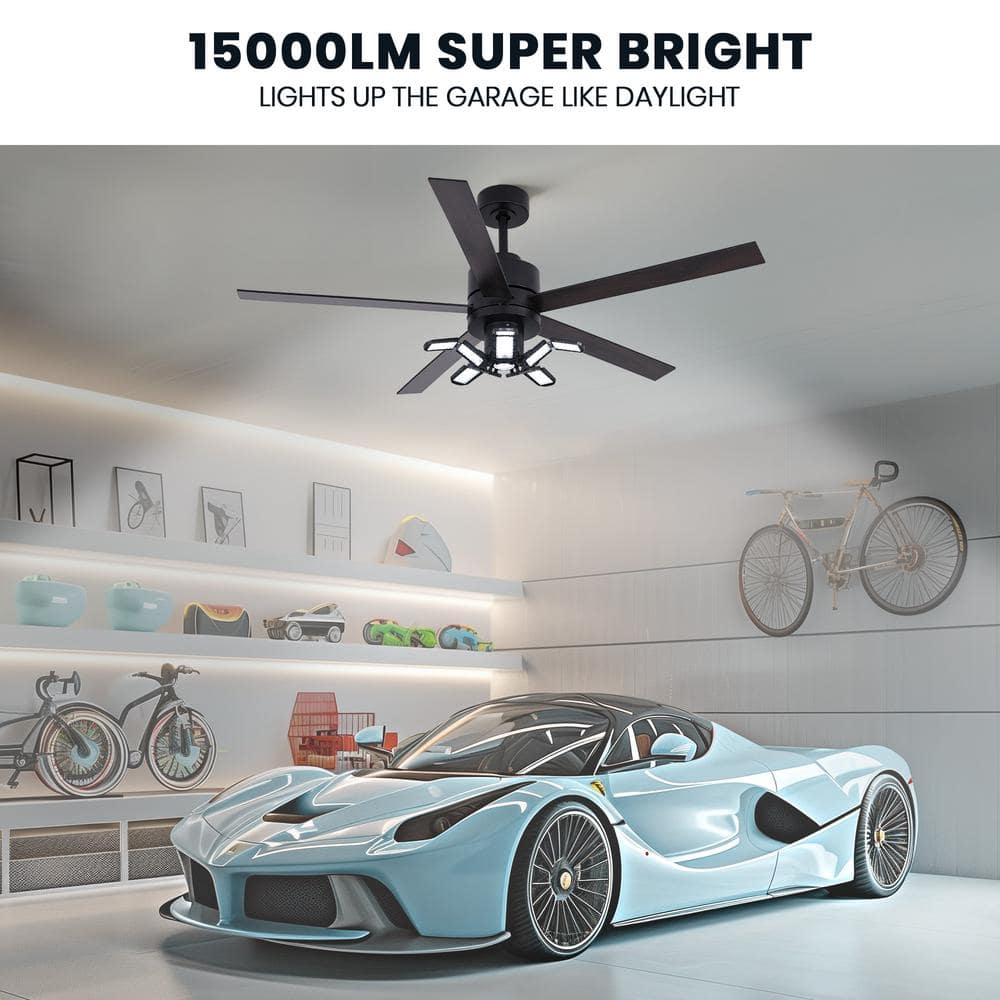 56 in. Indoor Black Standard Ceiling Fan with Dimmable LED Light Garage Light with Fan and Remote - Hercitys